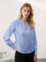 Blusa Feminina de Cetim Manga Longa Decote V Elegante