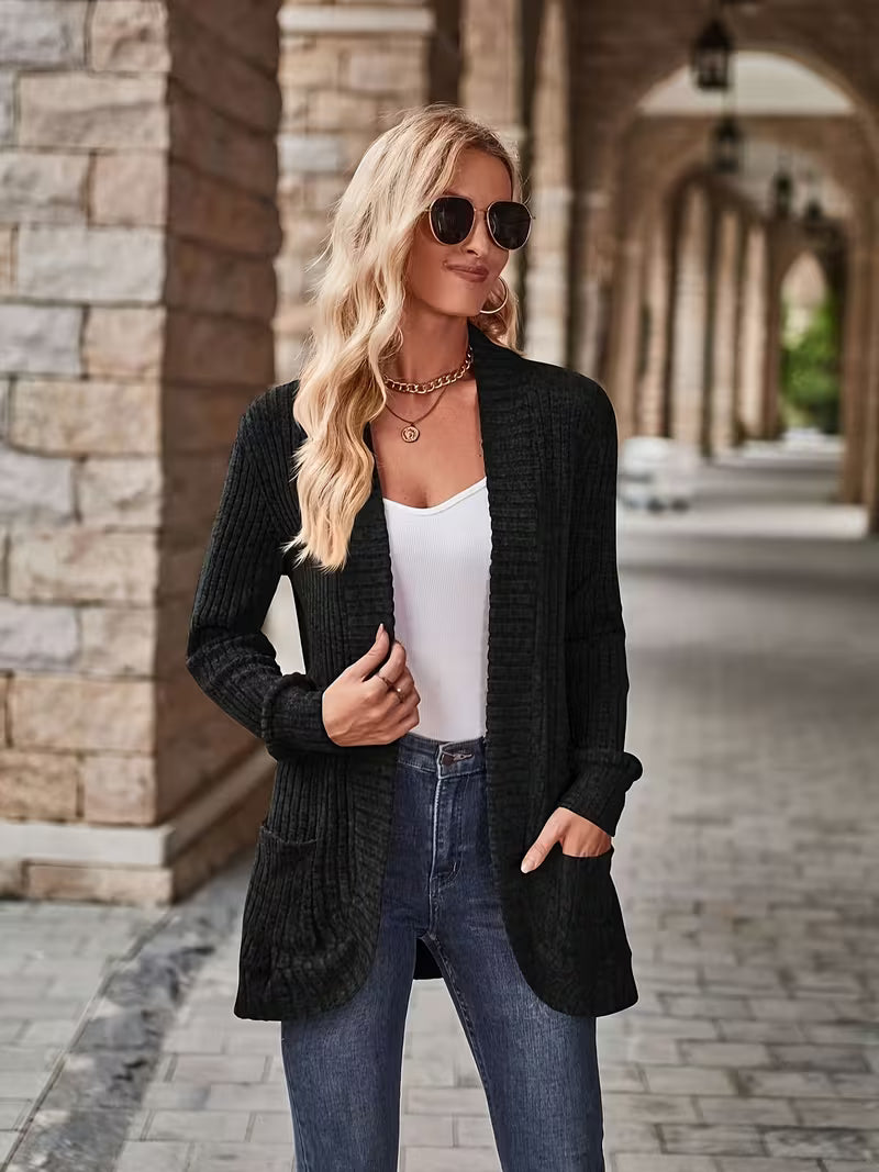 Cardigan Feminino Alongado com Bolsos Frontais