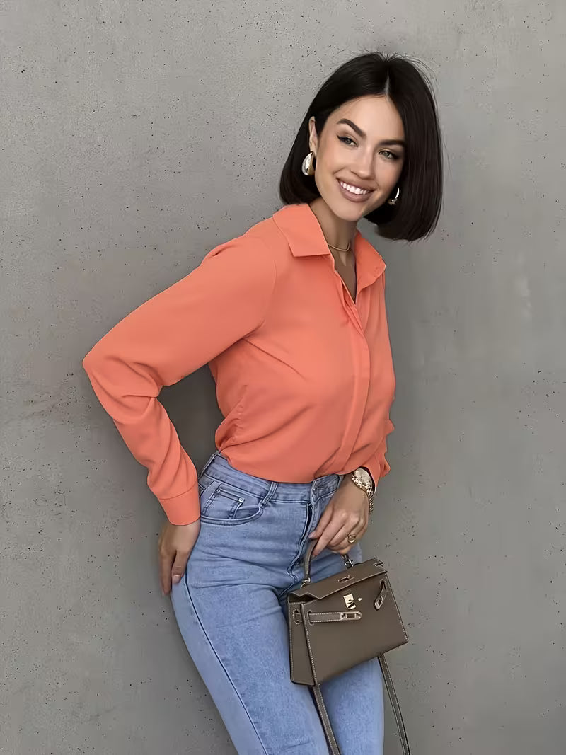 Camisa Feminina Manga Longa Gola Colarinho Lisa