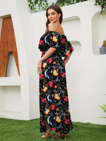 Vestido Longo Ombros de Fora com Fenda Elegante
