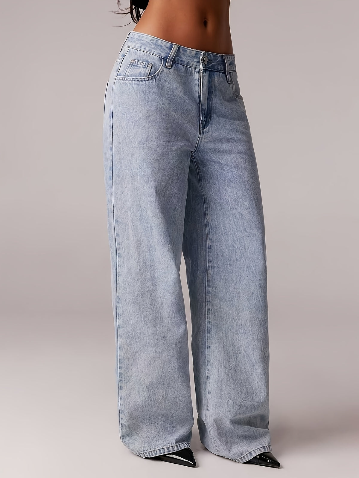 Calça Jeans Feminina Wide Leg Perna Larga Azul Claro