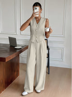 Conjunto Feminino 2 Peças de Alfaiataria com Colete e Calça Pantalona