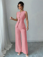 Conjunto Feminino 2 Peças Colete Acinturado e Calça Pantalona