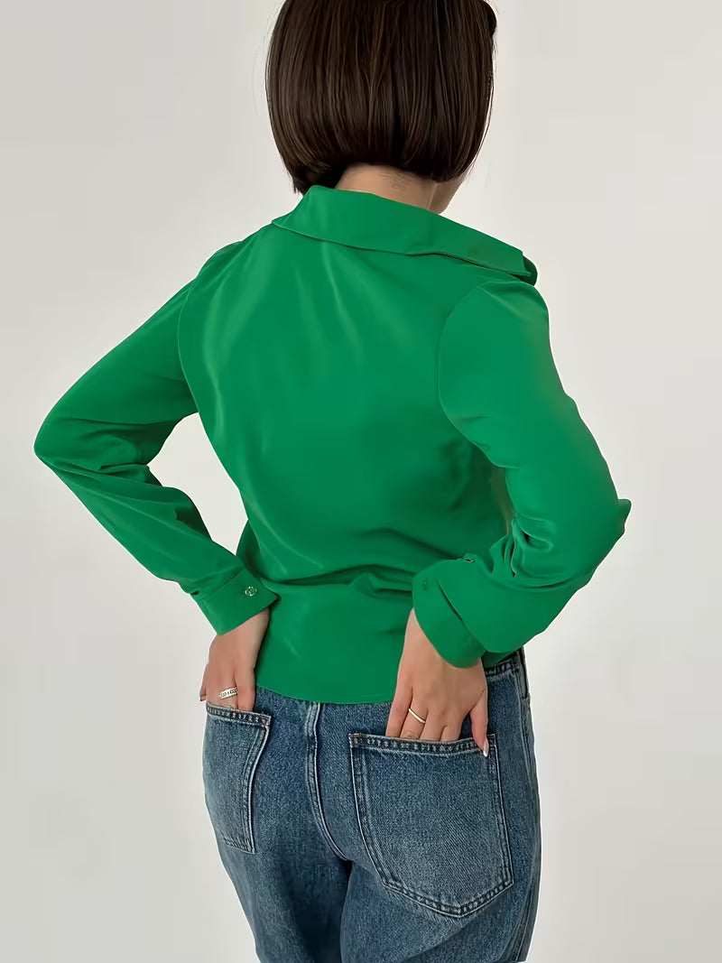 Camisa Feminina Manga Longa Gola Colarinho Lisa