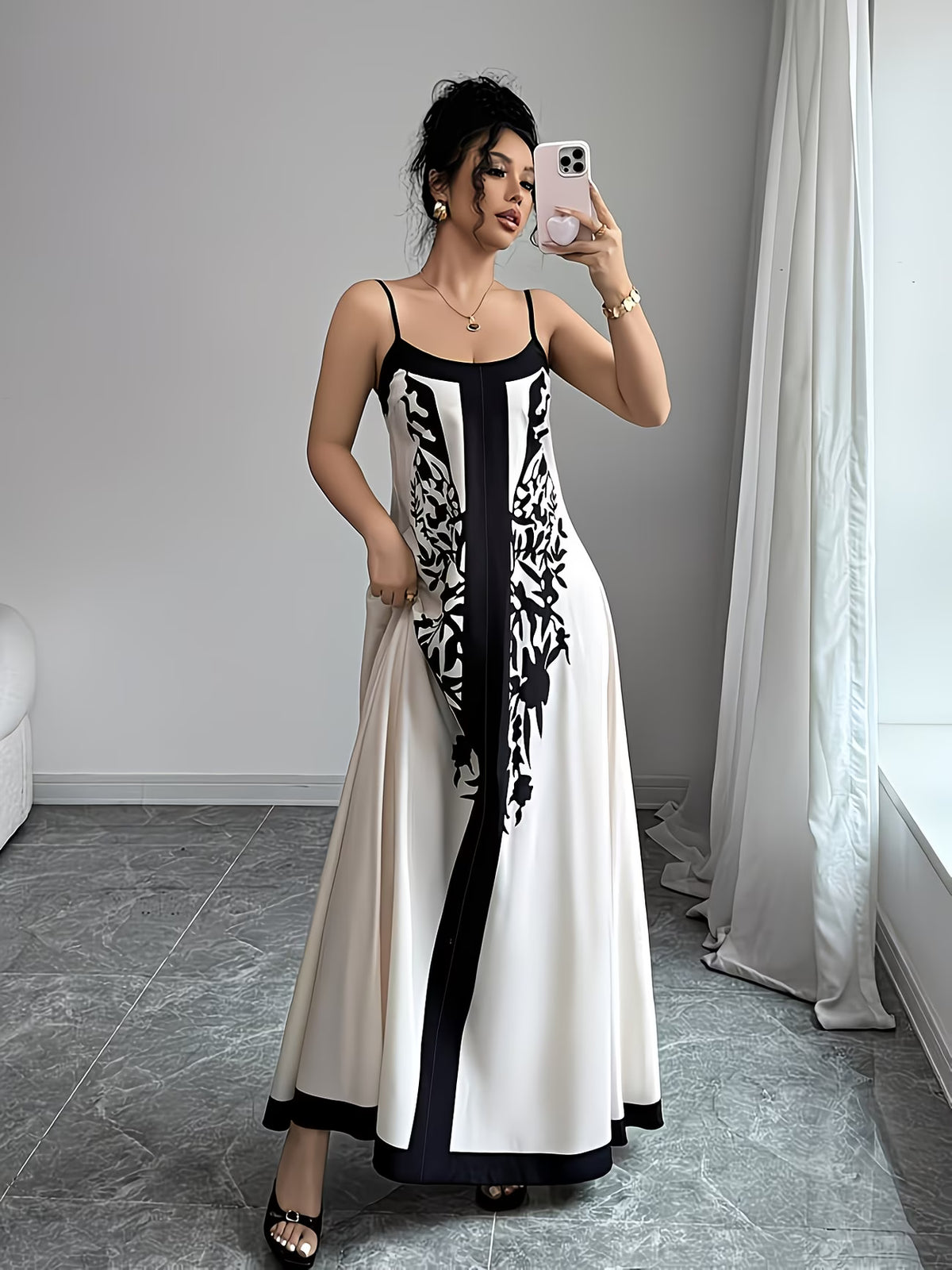 Vestido Longo Floral com Alça Fina Elegante para Festa