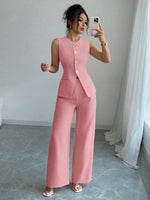 Conjunto Feminino 2 Peças Colete Acinturado e Calça Pantalona