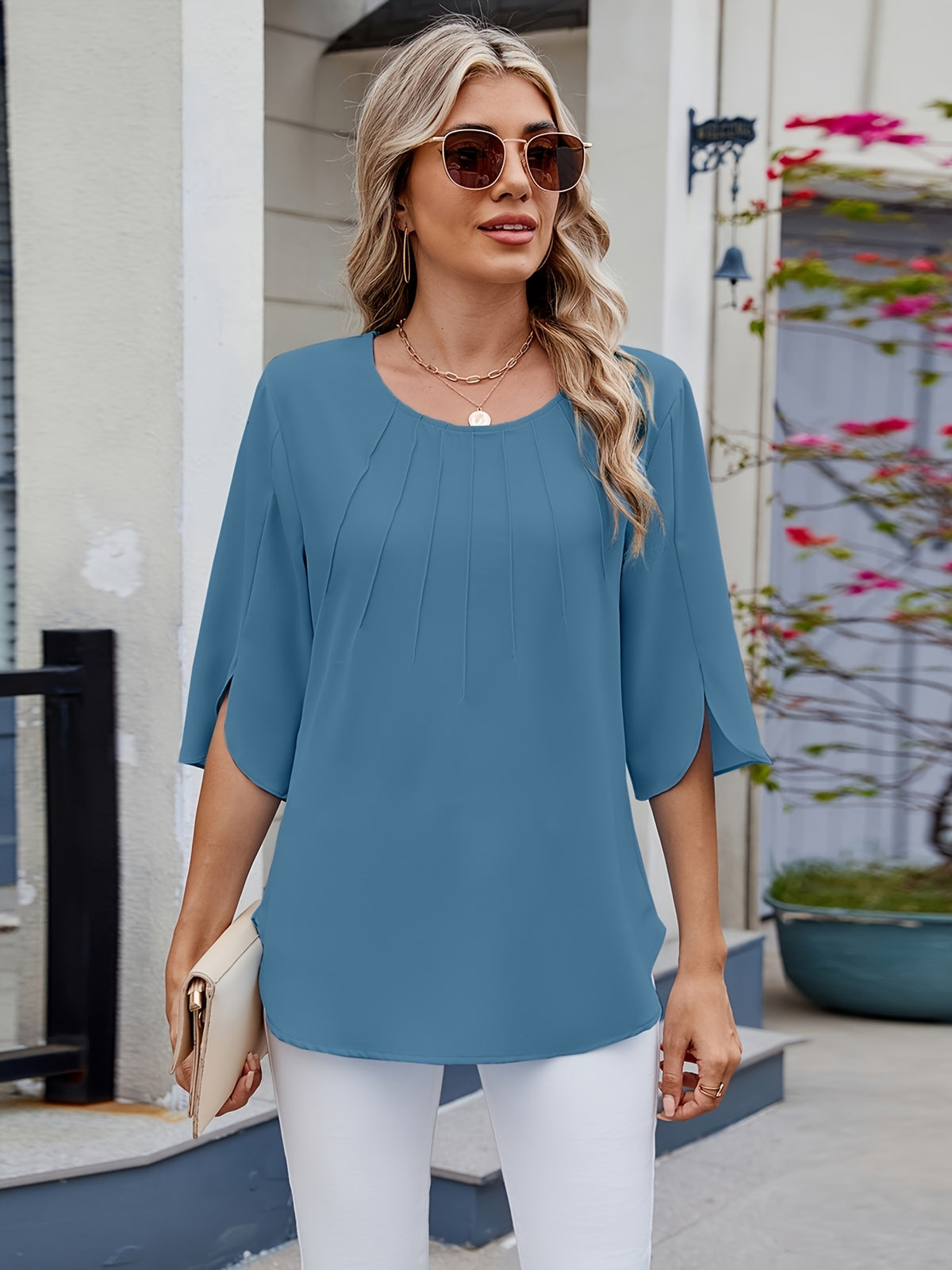 Blusa Feminina Chiffon Manga 3/4 Soltinha Elegante