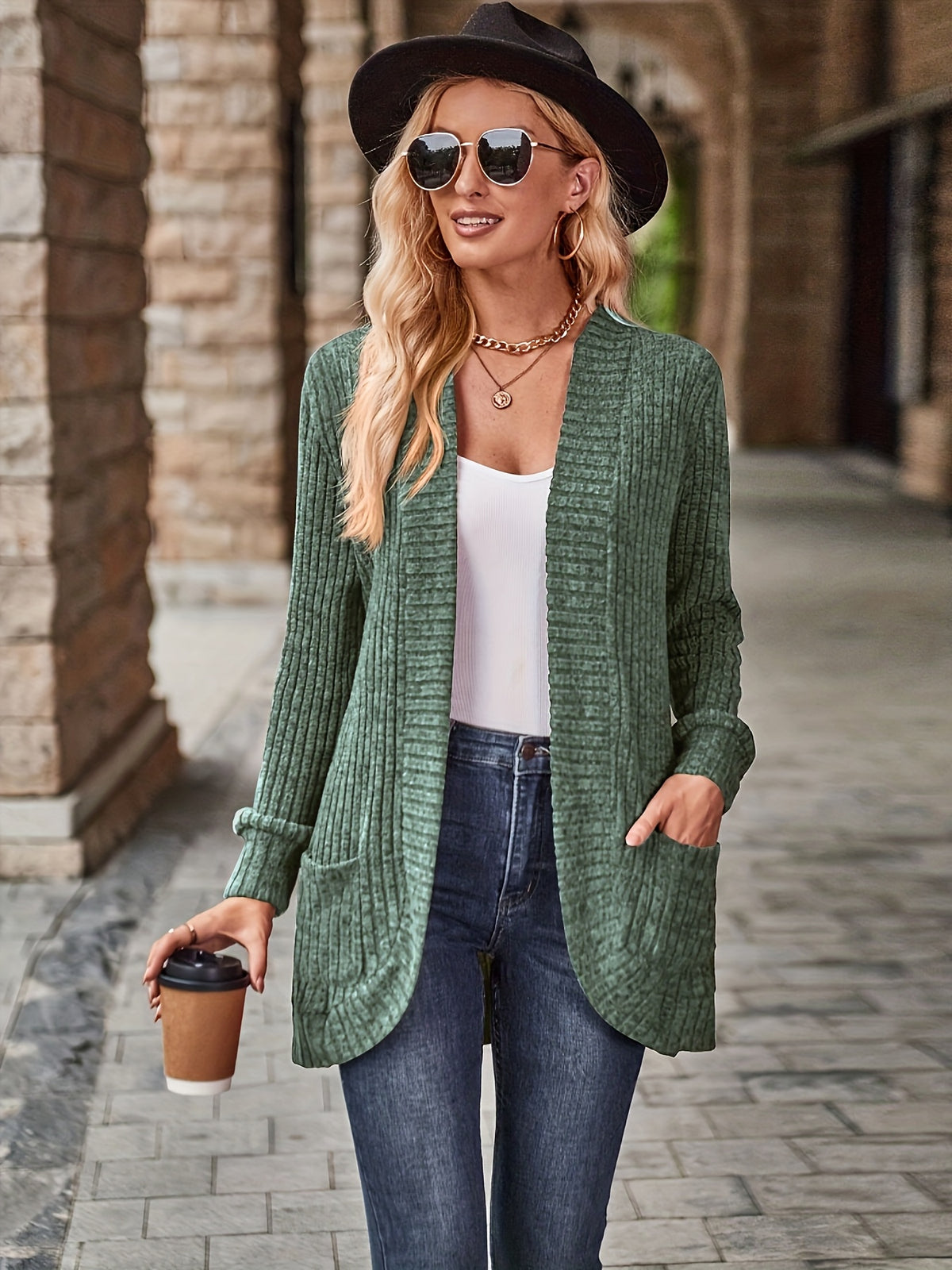 Cardigan Feminino Alongado com Bolsos Frontais