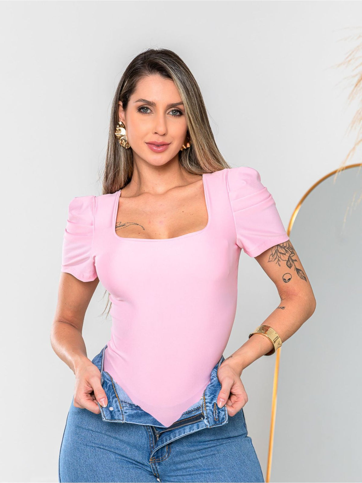 Body Feminino Manga Princesa com Decote Quadrado em Suplex