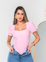 Body Feminino Manga Princesa com Decote Quadrado em Suplex