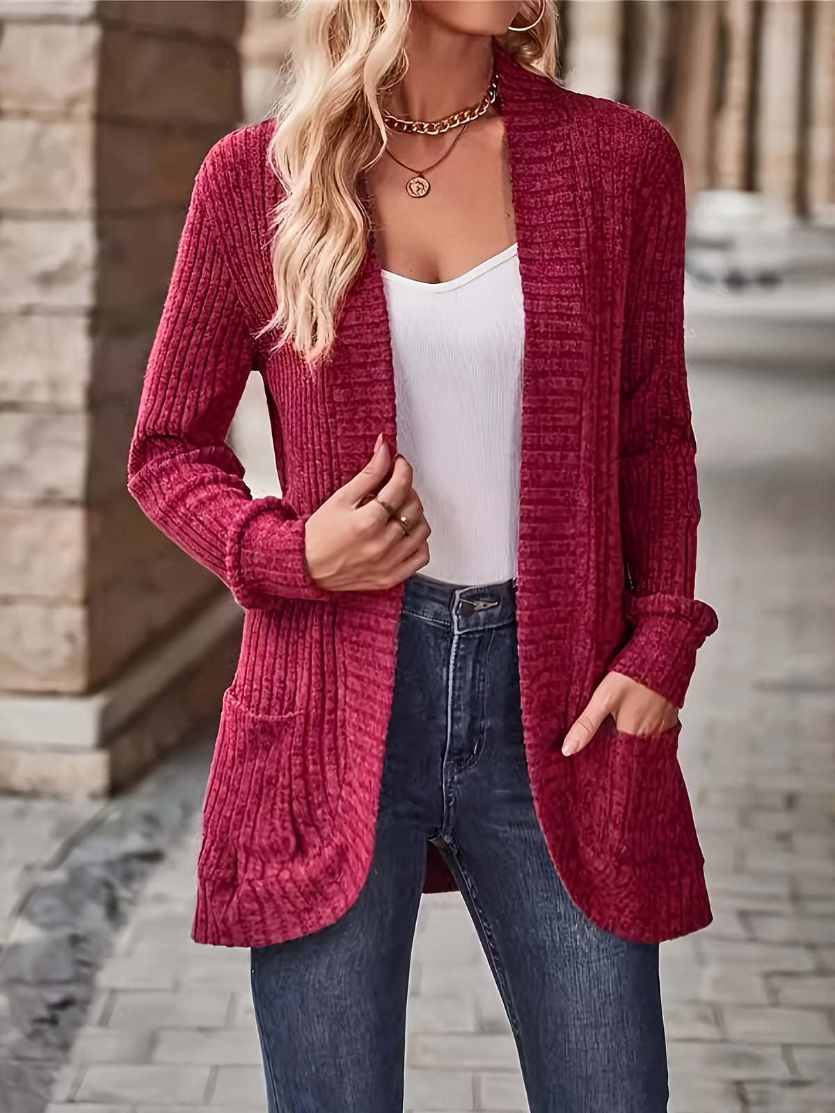 Cardigan Feminino Alongado com Bolsos Frontais