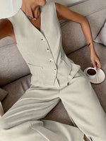 Conjunto Feminino 2 Peças de Alfaiataria com Colete e Calça Pantalona