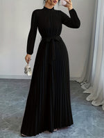 Vestido Elegante Manga Longa Acinturado Feminino