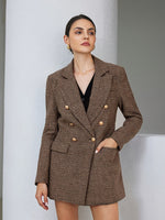 Blazer Feminino Xadrez com Abotoadura Dupla Elegante