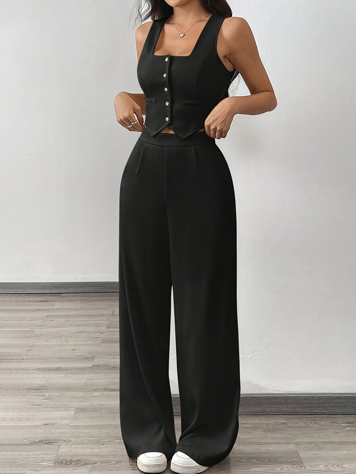 Conjunto Feminino 2 Peças Top com Botões e Calça Social