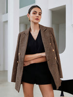 Blazer Feminino Xadrez com Abotoadura Dupla Elegante
