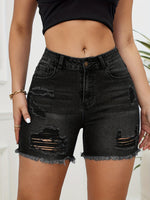 Short Jeans Feminino Cintura Alta Destroyed com Barra Desfiada