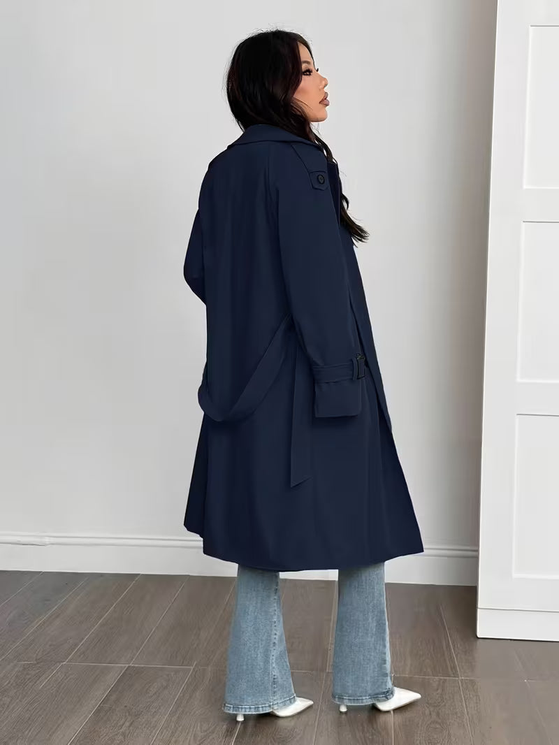 Casaco Trench Feminino Longo Dupla Abotoadura Elegante Inverno
