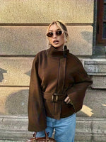 Casaco Feminino Tweed com Cinto Acinturado para Inverno