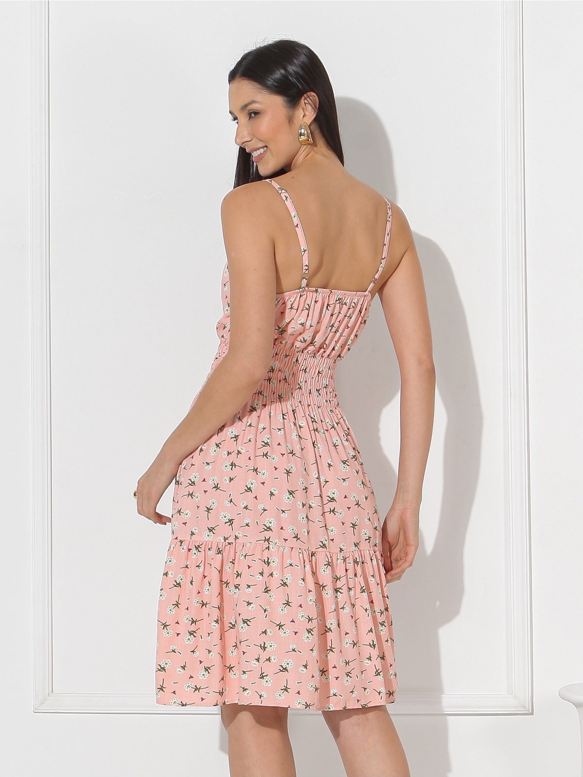 Vestido Midi Floral com Bojo e Alça Ajustável Feminino