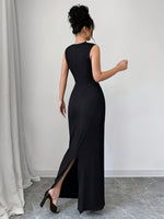 Vestido Maxi Bodycon Sem Mangas Preto Elegante para Festa