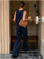 Conjunto Feminino 2 Peças em Denim com Blusa Sem Mangas e Calça Wide Leg