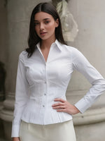 Camisa Feminina Elegante Manga Longa Ajustada com Drapeado