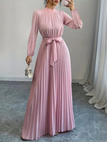 Vestido Elegante Manga Longa Acinturado Feminino