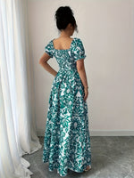 Vestido Longo Floral Manga Puff Elegante Feminino