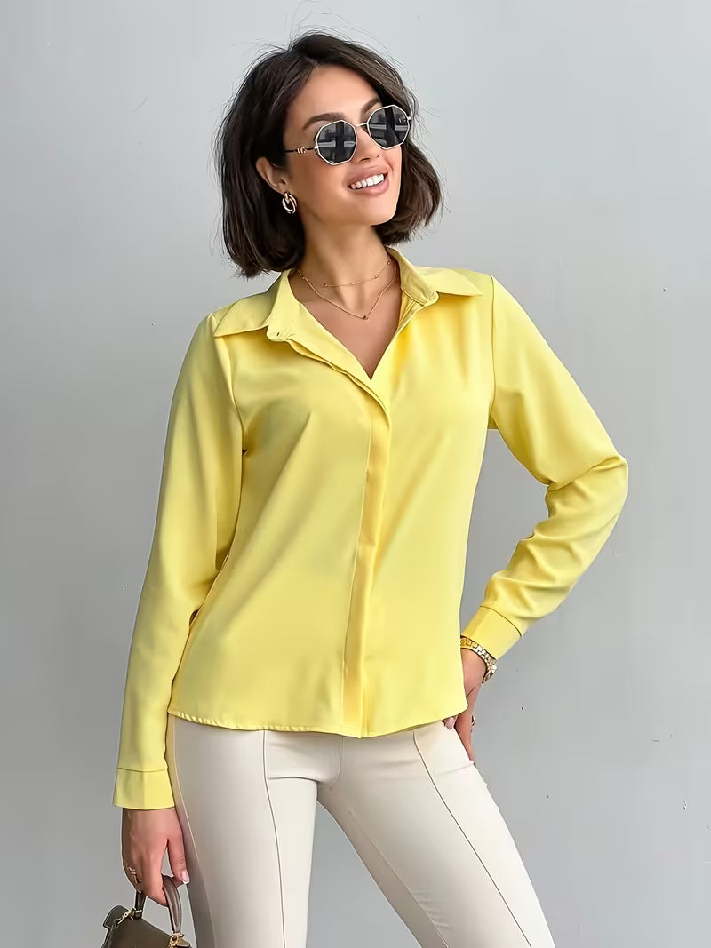 Camisa Feminina Manga Longa Gola Colarinho Lisa
