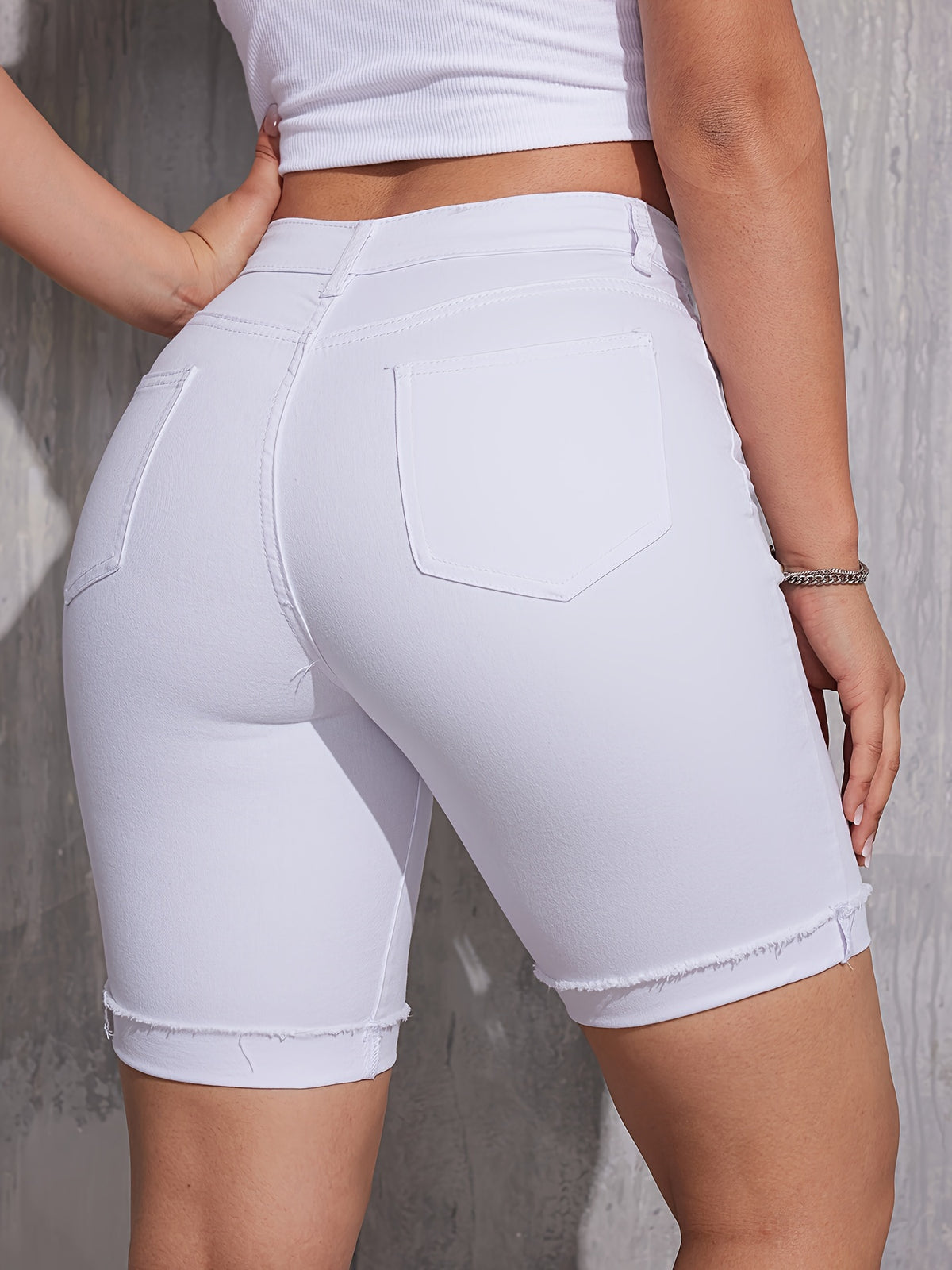 Bermuda Jeans Feminina Branca Cintura Alta