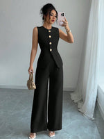 Conjunto Feminino 2 Peças Colete Acinturado e Calça Pantalona