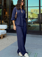 Conjunto Feminino 2 Peças Blusa com Gola Lapela e Calça Pantalona