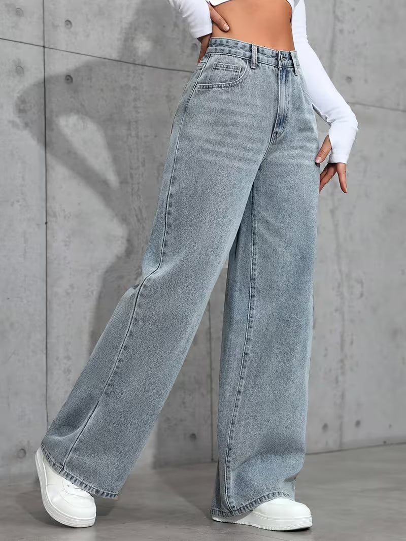 Calça Jeans Feminina Cintura Alta Corte Reto Elegante