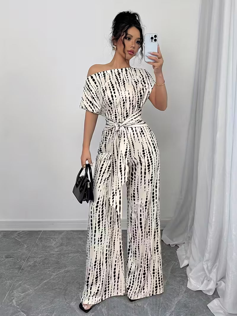 Macacão Feminino Pantalona de Perna Larga com Amarração Elegante