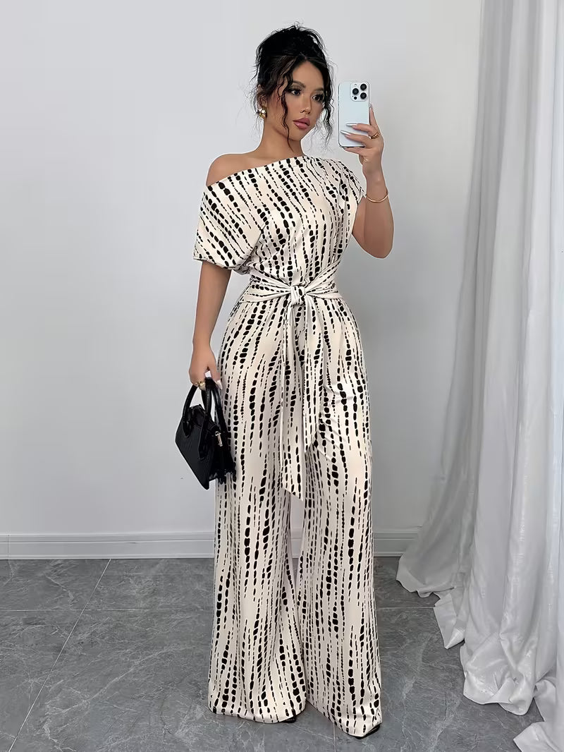 Macacão Feminino Pantalona de Perna Larga com Amarração Elegante