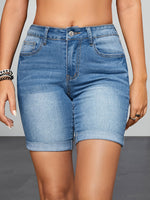 Bermuda Jeans Feminina Azul com Barra Dobrada e Alta Elasticidade
