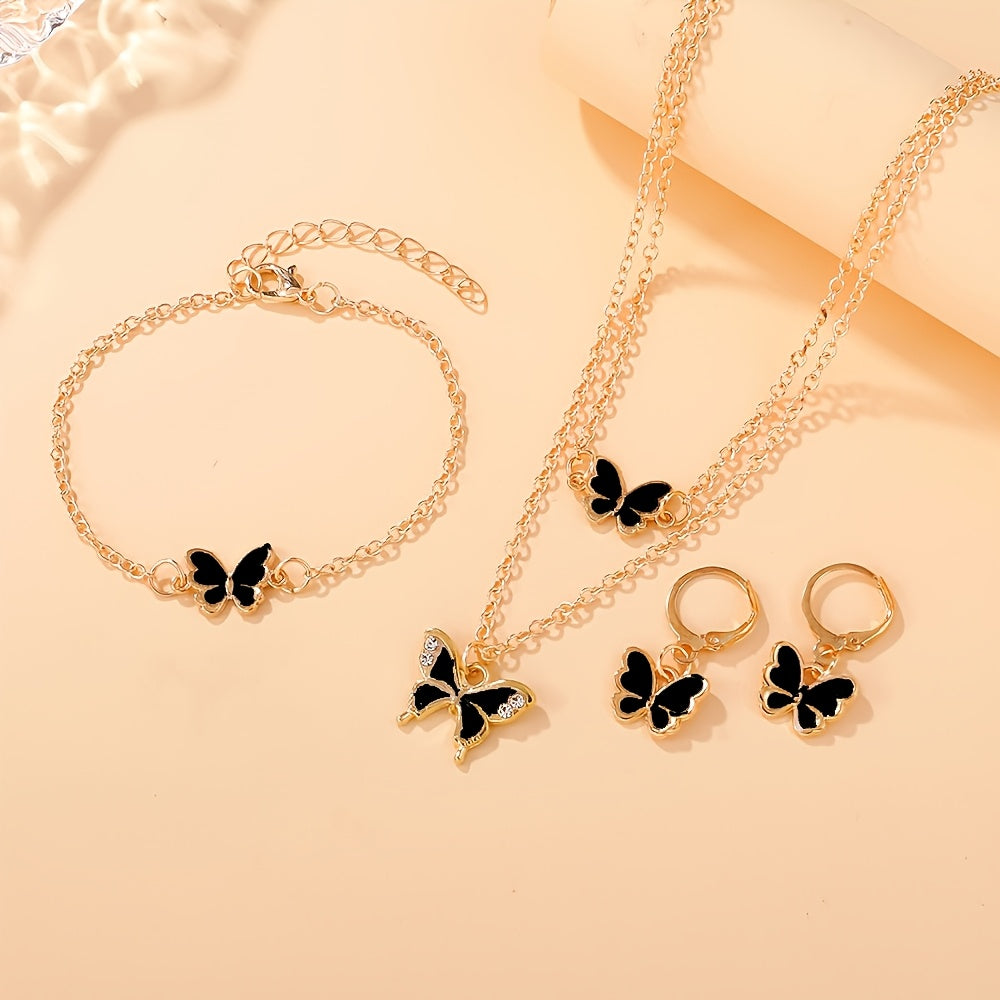 Conjunto de 4 Peças de Joias Quadradas Elegantes para Mulher, Incluindo um Colar, Anel e Brincos Deslumbrantes, Perfeito para o Dia dos Namorados, Casamentos ou Presentes do Dia da Mãe
