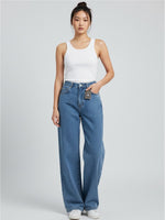 Calça Jeans Feminina Pantalona Cintura Alta