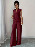 Conjunto Feminino 2 Peças em Tecido Texturizado com Calça Pantalona
