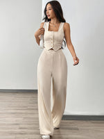 Conjunto Feminino 2 Peças Top com Botões e Calça Social