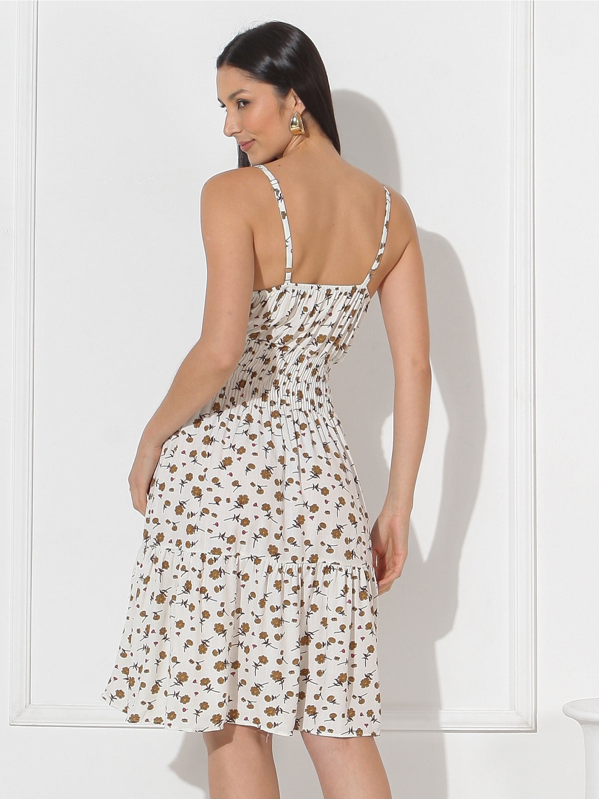 Vestido Midi Floral com Bojo e Alça Ajustável Feminino