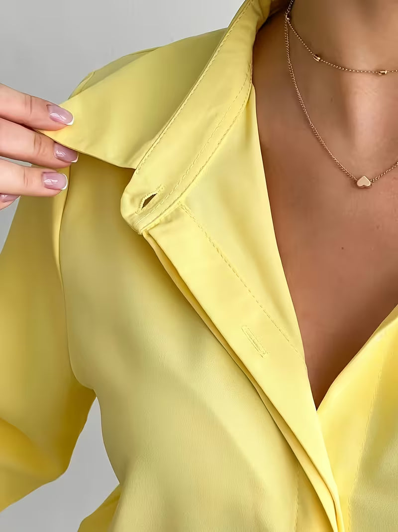 Camisa Feminina Manga Longa Gola Colarinho Lisa