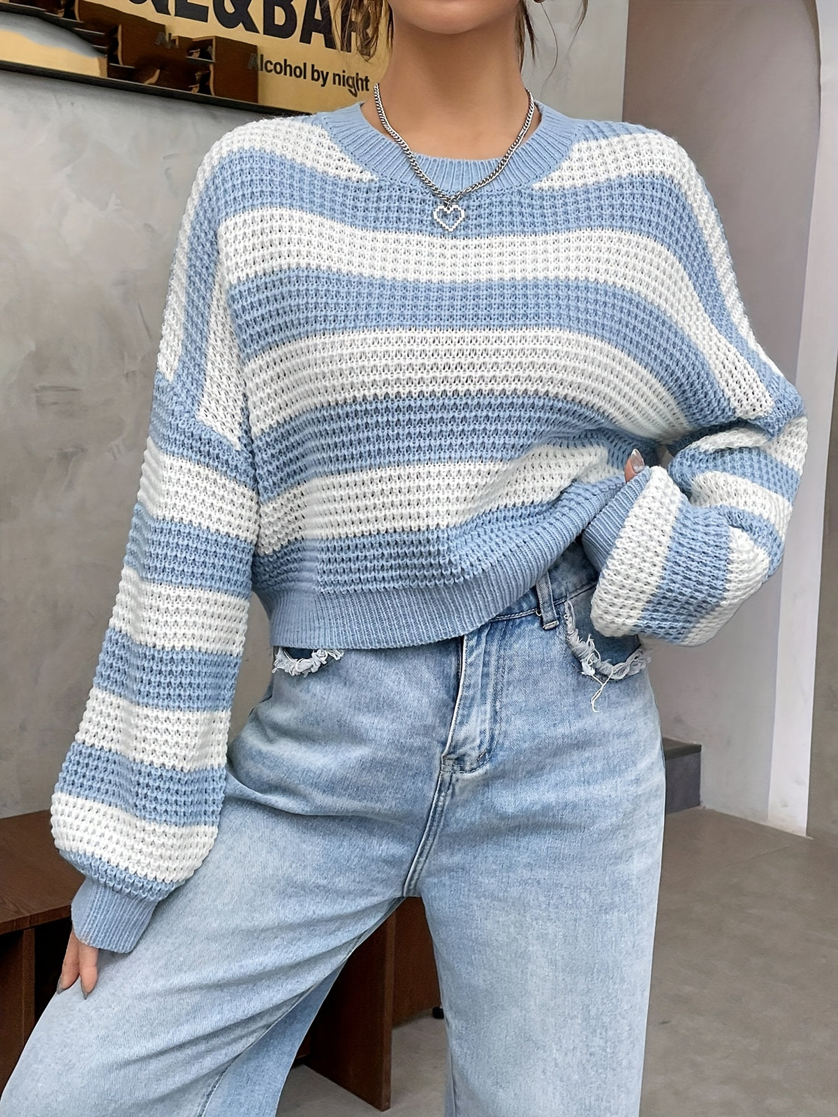 Suéter Feminino Tricot Listrado Manga Longa