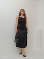 Vestido Midi Elegante com Fenda e Decote Feminino