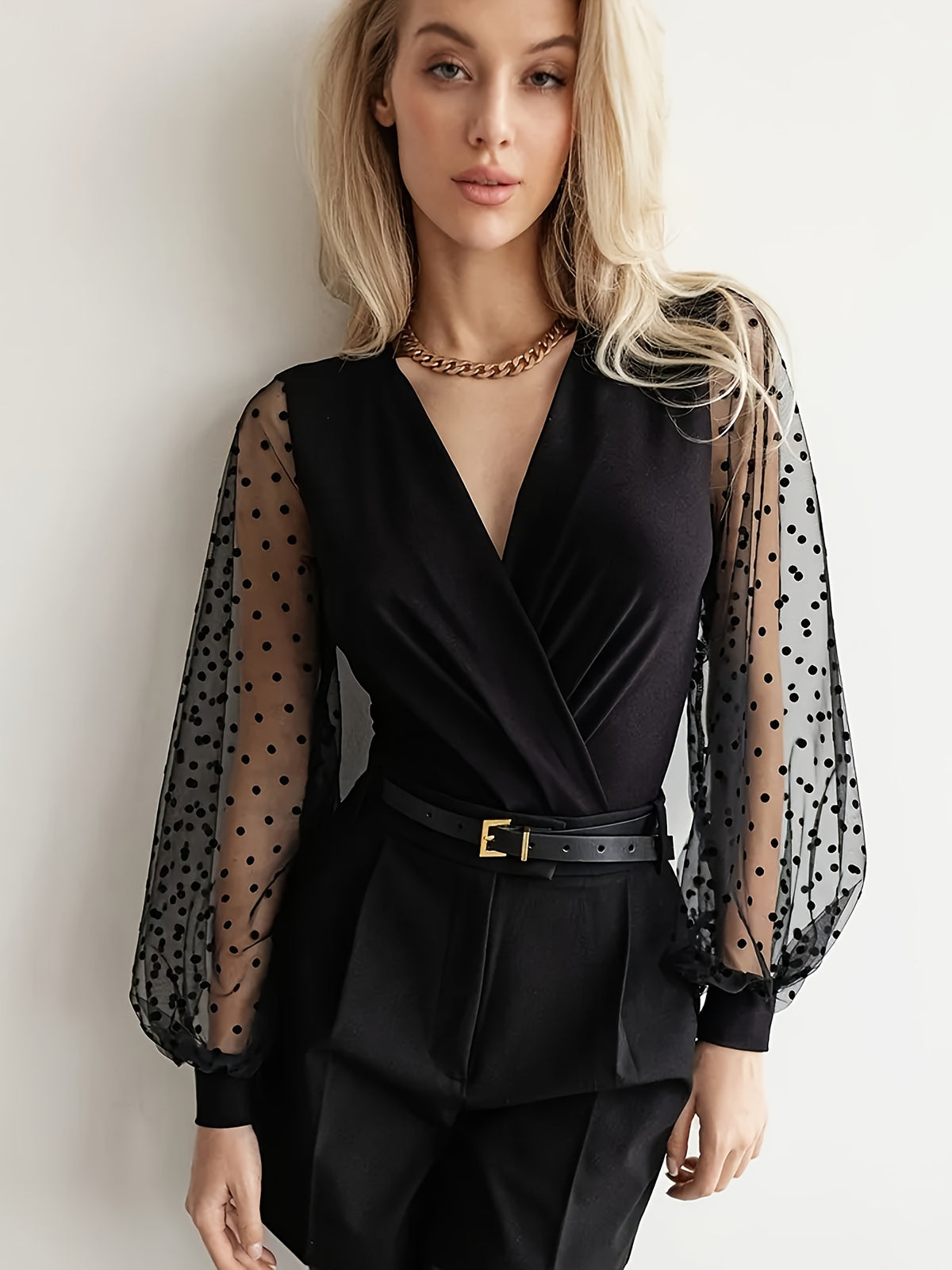 Body Feminino Manga Longa Bufante Decote Transpassado