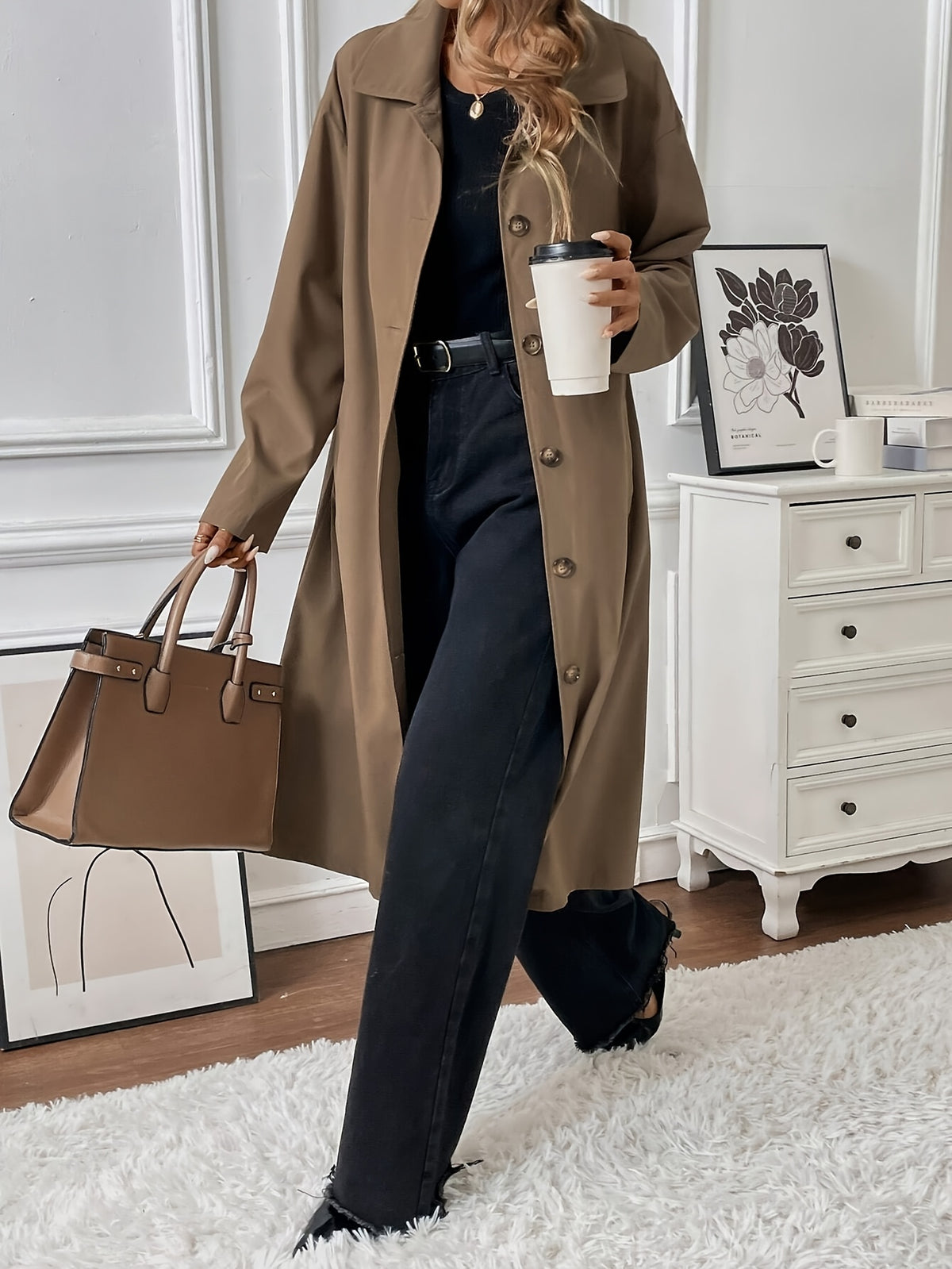 Trench Coat Feminino Longo Elegante com Botões