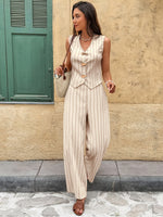 Conjunto Feminino 2 Peças Colete e Calça às Riscas