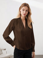 Blusa Feminina de Cetim Manga Longa Decote V Elegante