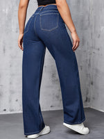 Calça Jeans Feminina Wide Leg Cintura Alta Azul Escuro